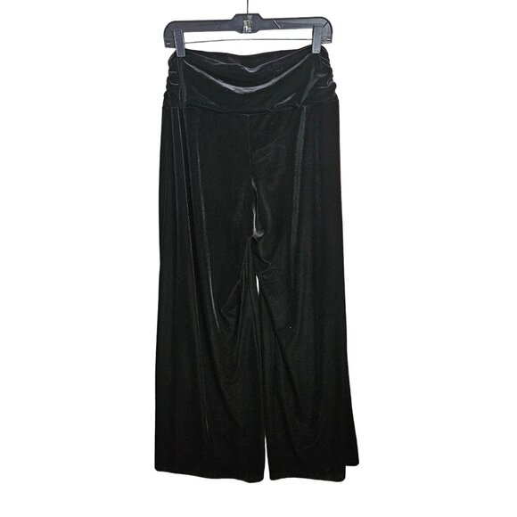 Susan Lawrence Women's Black Velvet Wide-Leg Pull On Pants L Side Waist Ruching - Picture 3 of 10
